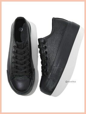 Platform Sneakers PU Leather Tennis Shoes Lace-Up Casual